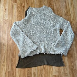 Women's Cream Crewneck Textured Pullover Sweater